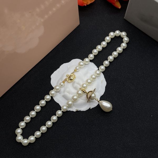 

designer brand pendant necklaces luxury women fashion jewelry saturn chokers metal pearl chain necklace cjeweler woman, Silver