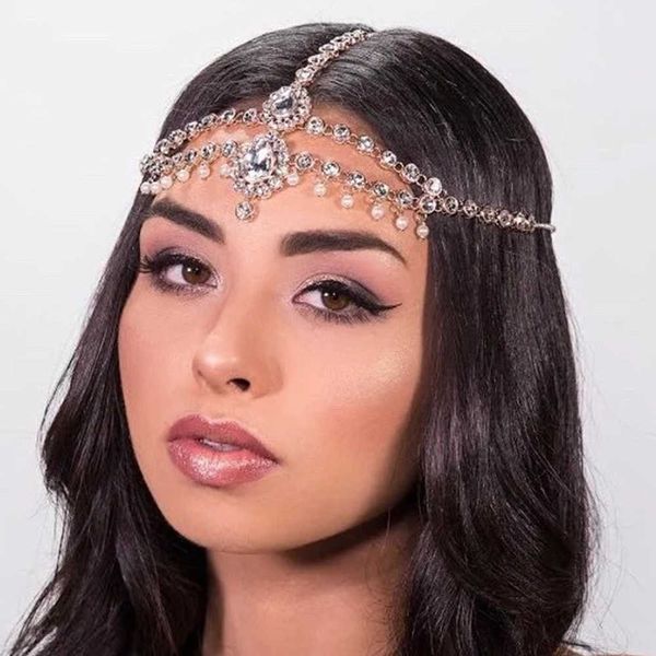 

wedding hair jewelry stonefans novel bohemia bridal tiara crystal zircon drop hair chain women forehead wedding headpiece rhinestone boho he, Slivery;golden