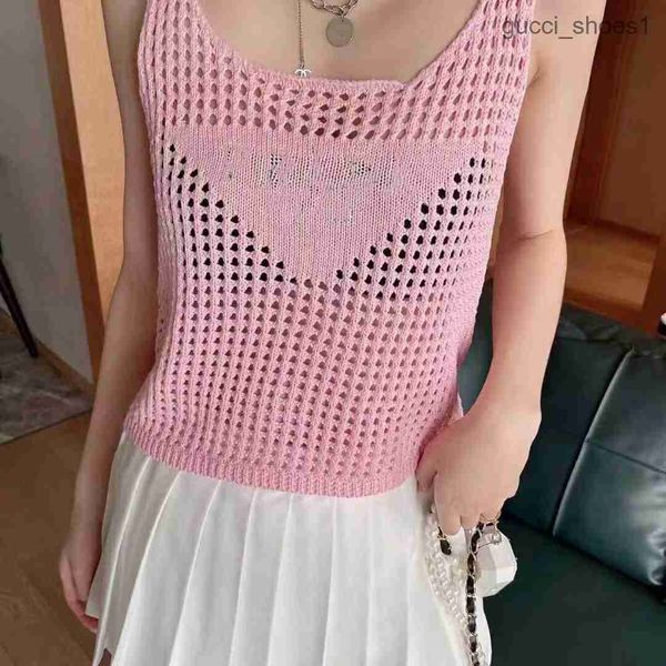 

2023luxury designer triangle print women's tanks fashion hollow knitted jacquard breathable camis sports running beach tank travel sun, White