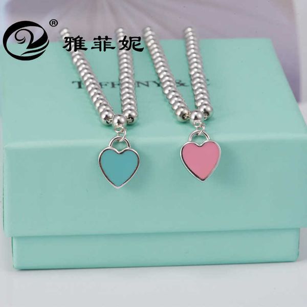 

internet celebrity 925 sterling silver jewelry tiffay tiffay the same type of peach heart enamel drop gum heart-shaped bracelet female, Black