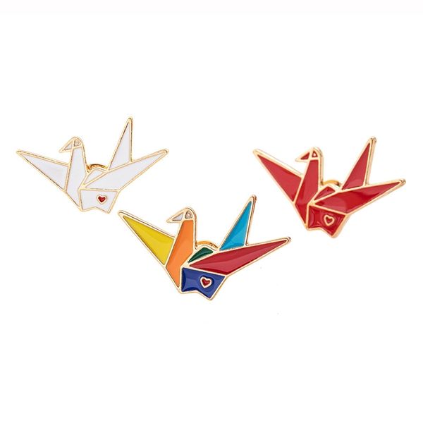 

fashion cartoon animal thousand paper cranes brooches 3pcs set creative gold plated brooch enamel paint badges for children alloy pin gift j, Gray