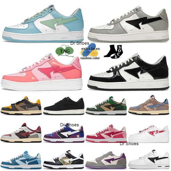 

bapestas baped sk8 sta fashion designer bapesta casual shoes patent leather black blue orange color camo combo white pink pastel pink abc