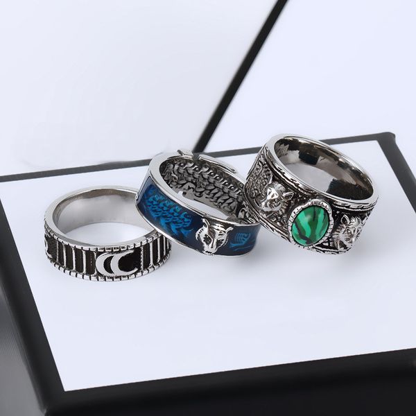 

luxury designer extravagant brand letter band rings 18k gold plated stainless steel open ring fashion women men turquoise crystal metal jewe, Silver