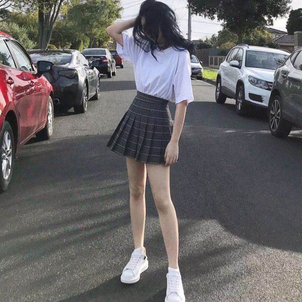 

skirts pleated for women summer mini brown plaid womens elastic aline high waist academy style girls black 230410