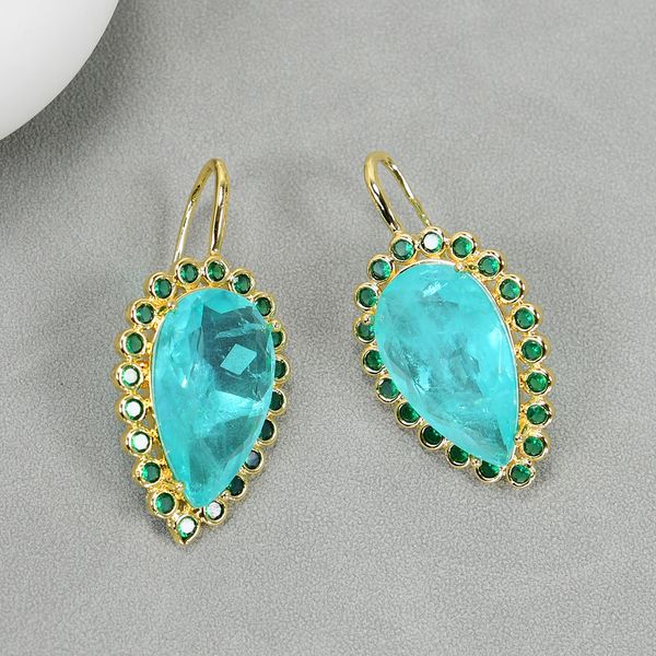 

dangle big teardrop light green quartz green cz crystal dangle hook earrings for women lady party gifts, Silver