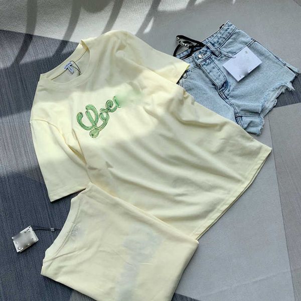 

2023 new designer womens t shirt high-end shirt strict selection of high version loe limited cactus embroidery couple short-sleeved t-shirt, White