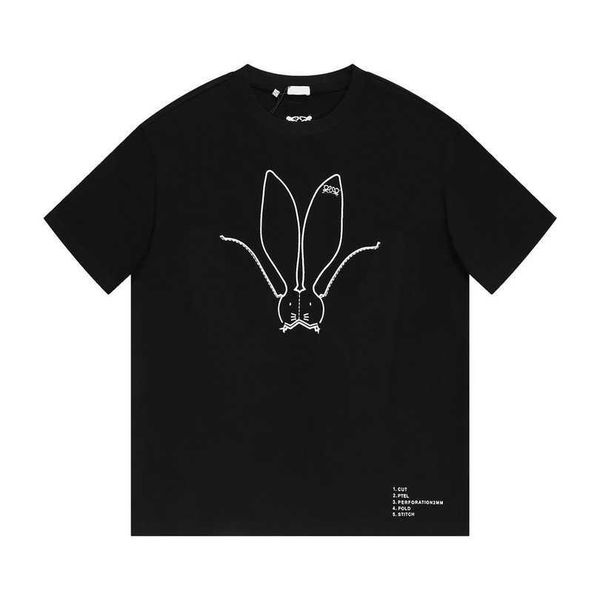 

2023 new women's tshirt shirt luo rabbit ear embroidery round neck sleeve couple loose t-shirt, White;black