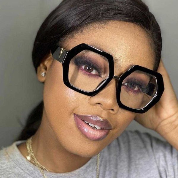 

v leg polygon plain glasses anti blue light frame trendy irregular decorative