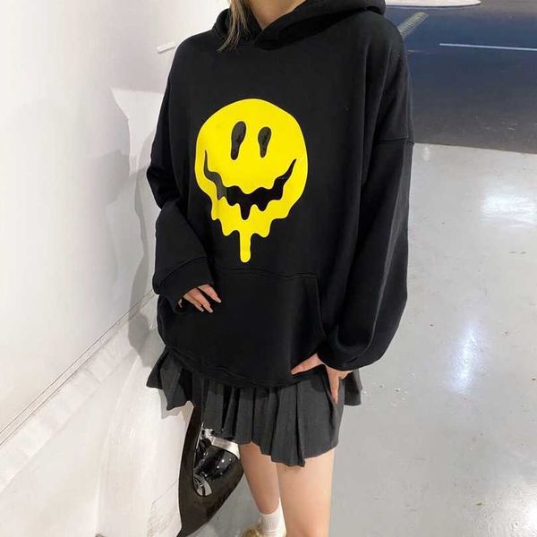 

designer women's clothing 20% off shirt high edition family dissolved smile face print back finger skeleton embroidery hooded, Black
