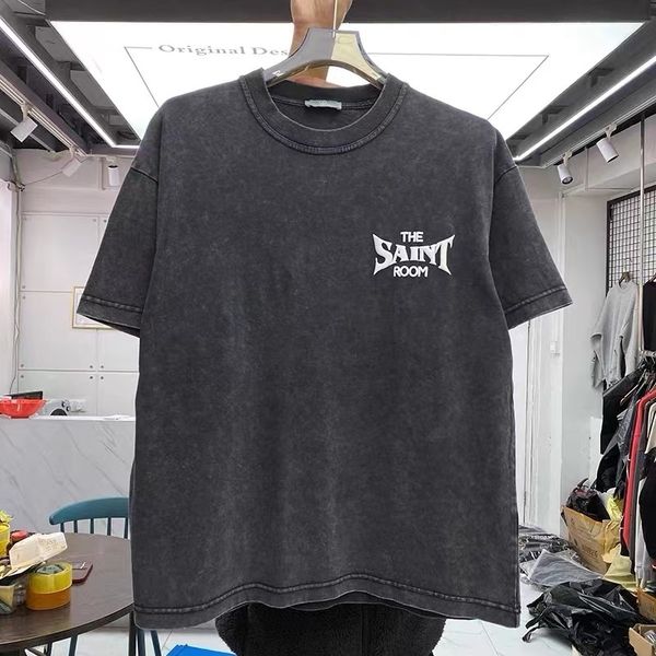 

men's t-shirts foam printed thick vintage wash short sleeve t-shirt 230410, White;black