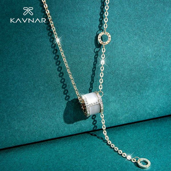 

2021 spring and summer new small waist necklace women's fashion light luxury korea east gate simple pendant cat's eye stone bone c, Silver