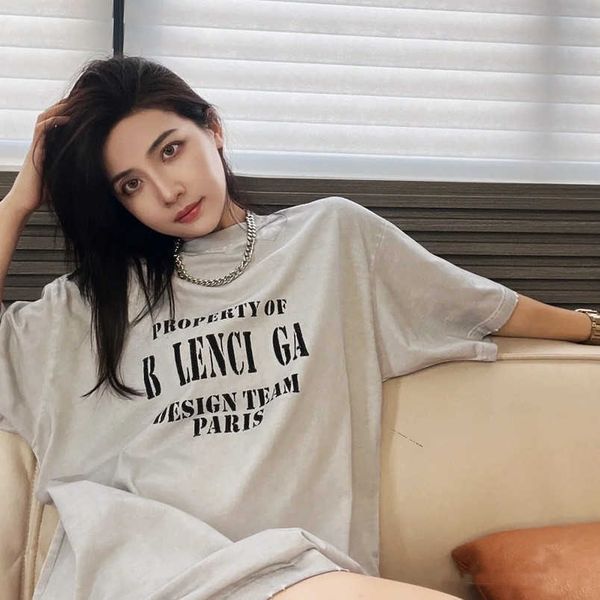 

womens designer t shirt tracksuit high edition family star dot letter print worn heavy duty washed old sleeve t-shirt, White;black