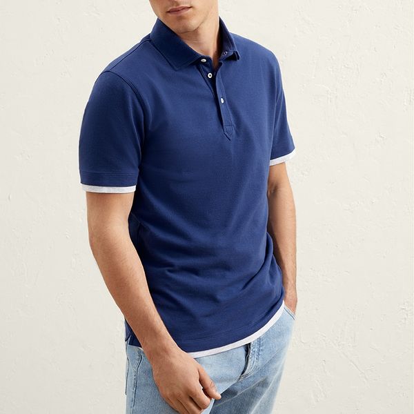 

mens polos t shirts brunello cucinelli short-sleeved casual slim polo shirt, White;black