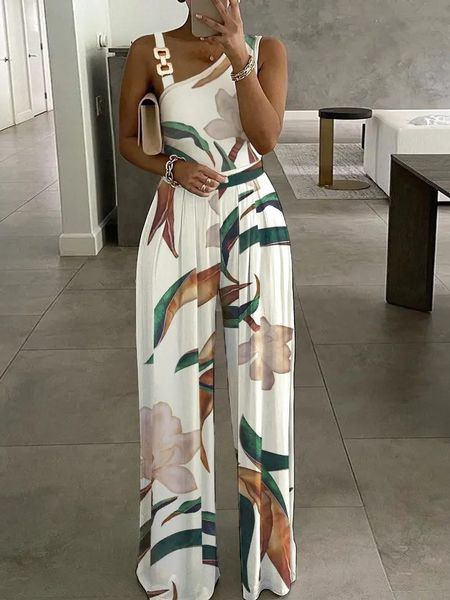 

women's jumpsuits rompers floral print jumpsuit summer chic women straight party overalls y2k club romper elegant off shoulder sleevele, Black;white