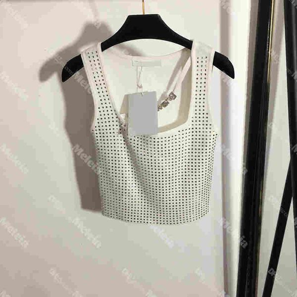 

u neck drill tank for women sleeveless lady shorts tees designer rhinestone letter tanks summer vests, White