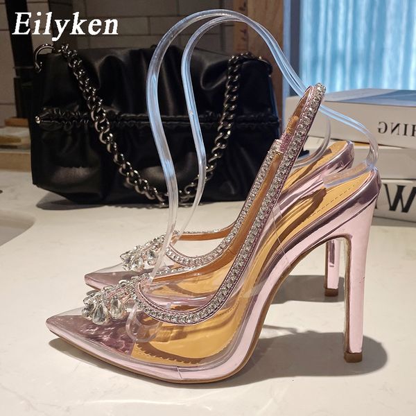 

sandals eilyken pvc transparent hollow out women pumps pointed toe wedding bridal stilettos high heels shoes 230408, Black