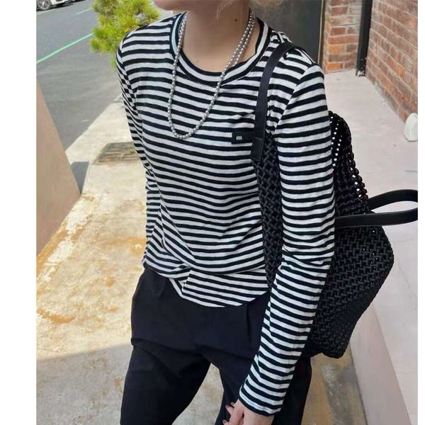 

Woman Clothing Design Sense Nice Round Neck Striped Knit Women' 2023 Early Autumn New Loose Fitting Long Slept Top Wholesale, Black