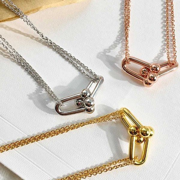 

Pendant Necklaces Korean Celebrities Wear The Same Light Luxury Interlocking Bamboo Double Chain Collarbone Necklace With 18k Gold Plating For A High-end Feel