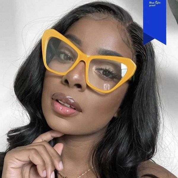 

cat eye color matching plain glasses anti blue light large frame simple all match