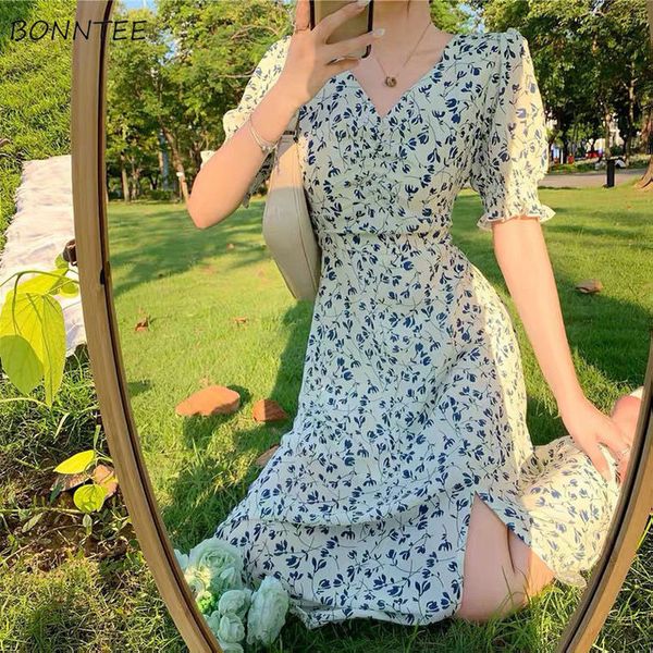 

casual dresses short sleeved dress for women's printed v-neck summer chiffon women's casual street clothing retro ulzzang fashion, Black;gray