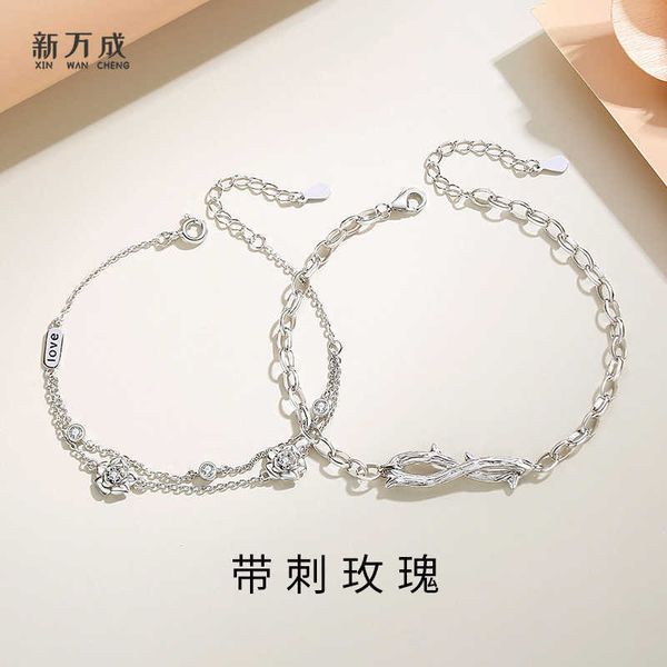 

thorn rose couple bracelet 925 sterling silver for men and women fashion ins bracelet, Golden;silver