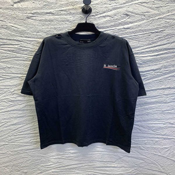 

luxury designer women t shirt shirt high edition family coke embroidery spray color abrasion damaged sleeve t-shirt, White