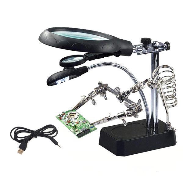 

magnifying glasses 2.5x 7.5x 10x usb auxiliary clip welding magnifying glass 5 led hand soldering solder iron stand holder station magnifier