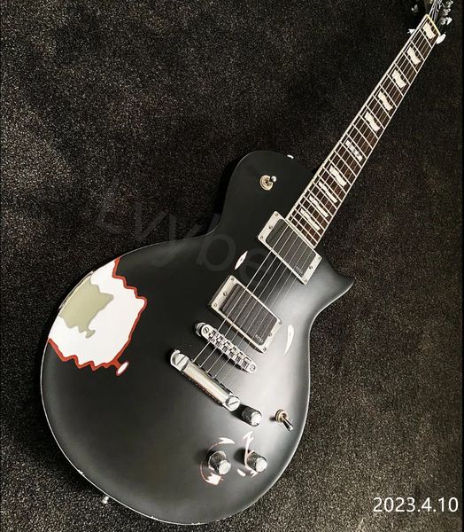 

electric guitar relic black color basic white and red layers inner painting chrome parts no pickguard hh pickup