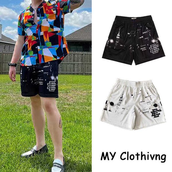 

men's shorts new ee american casual knee length quarter shorts trendy brand quick drying fitness basketball shorts, White;black