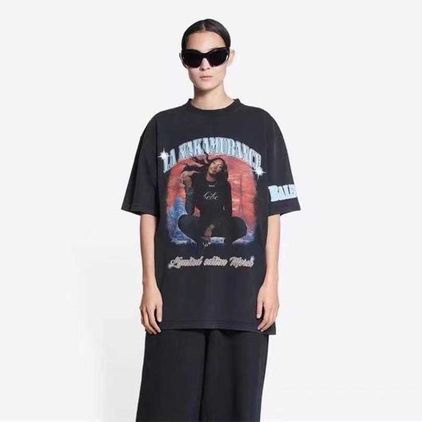 

designer women's clothing 20% off high edition family co branded aya singer band burst print heavy duty washed old sleeve t-shirt, White;black