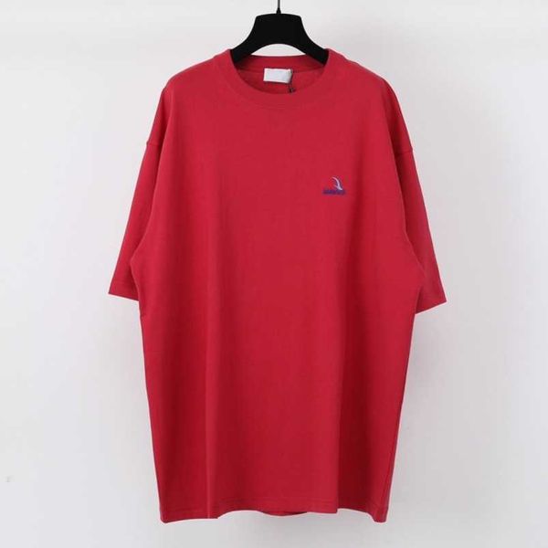 

womens designer t shirt shirt {straight} seagull front back embroidery sleeve band perforated red loose casual t-shirt, White;black