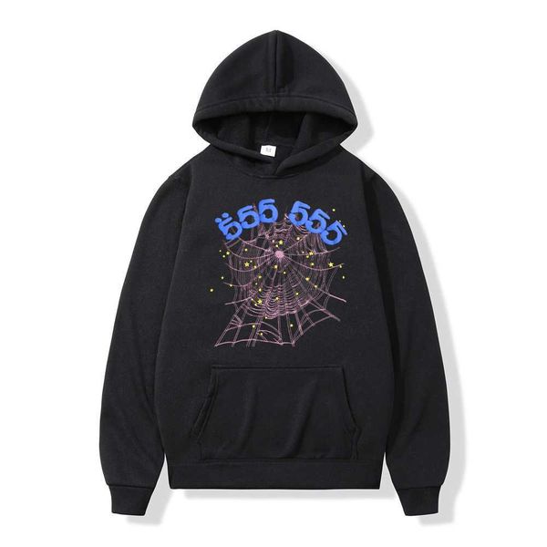 

men's hoodies fashion sp5der 555555 sweatshirts designer creativity angel hoodie number men women spider web pattern print clothing, Black