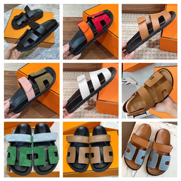 

fashion with box womens sandals slingback slides for men chypre sandal h slippers beach flat summer shoes designer sliders genuine leather f, Black