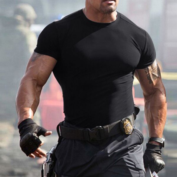 

men's t-shirts men's summer short sleeve t-shirt muscle sports t-shirt tactical elastic short sleeve t-shirt outdoor training 2304, White;black