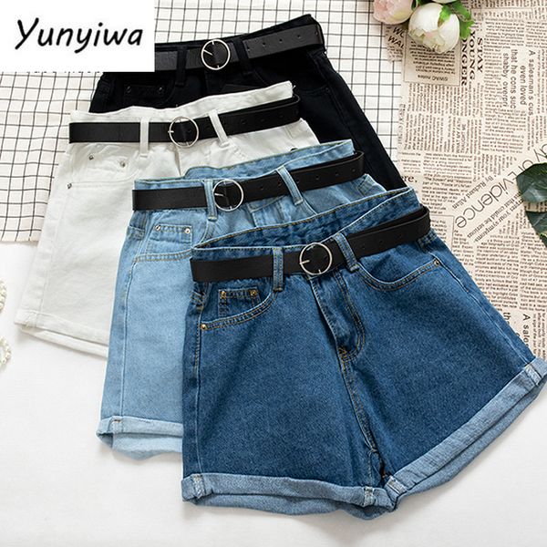 

women's shorts full matching belt casual women's denim shorts press waist high waist ultra-thin summer jeans shorts women's c, White;black