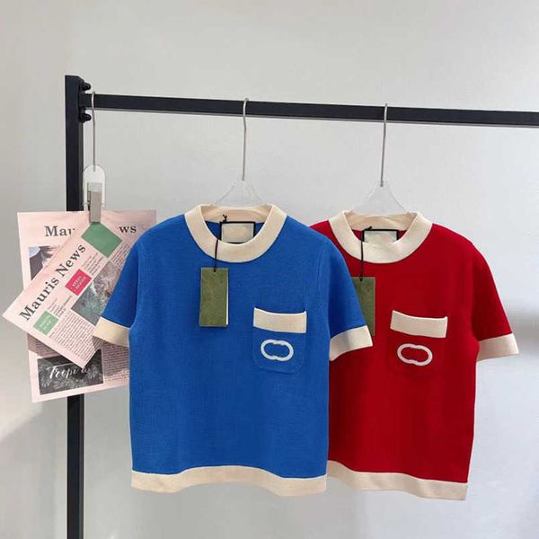 

2023 womens designer t shirt tracksuit shirt summer stereoscopic low round neck contrast pocket jacquard embroidery letter pullover simple s, White;black