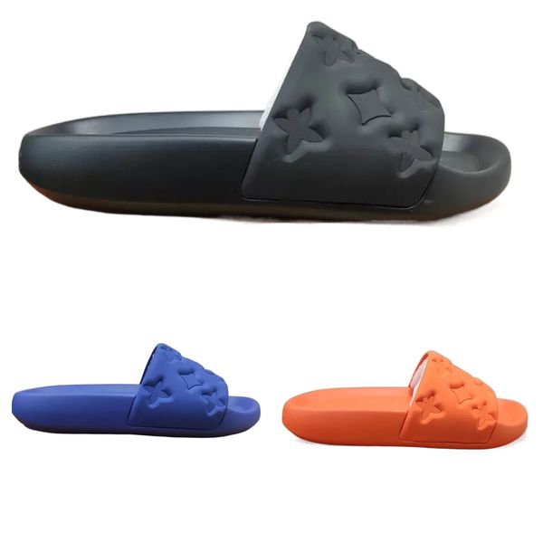 

waterfront slippers men slides flat embossed rubber waterproof beach shoes designer pool slide bath sliders luxurys designer snadals 35-46 w, Black