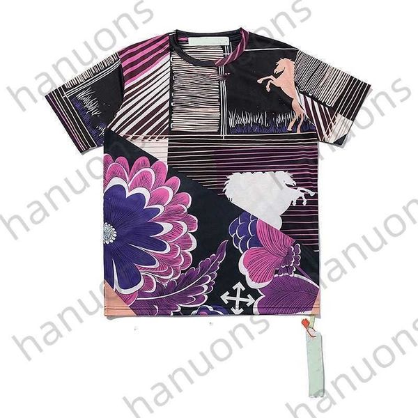 

men's t-shirts summer new white flower horse color matching round neck and women's short sleeve t-shirtprinted letter x on the bac, White;black