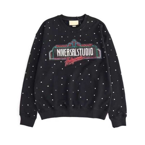 

2023 new designer womens t shirt high-end shirt correct autumn winter product flash diamond beaded round neck pure crystal embroidery, Black