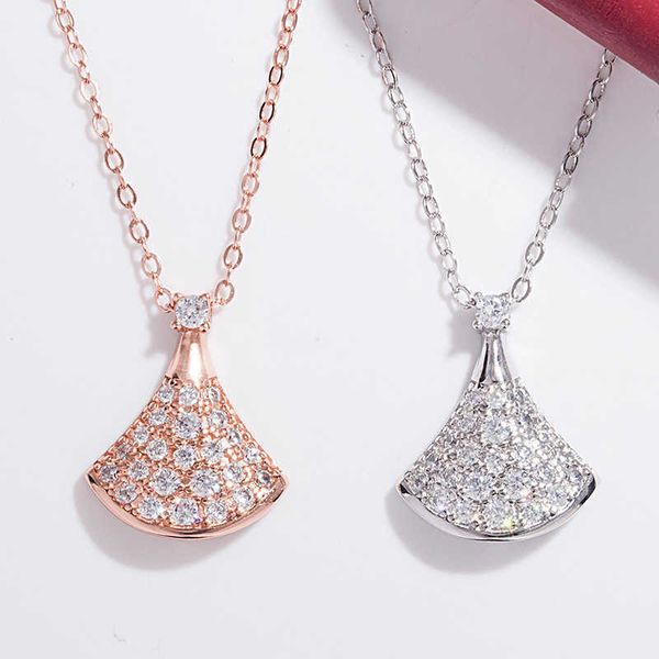 

s925 sterling silver full diamond small skirt necklace pendant women's fan collar chain light luxury fashion design sense gift