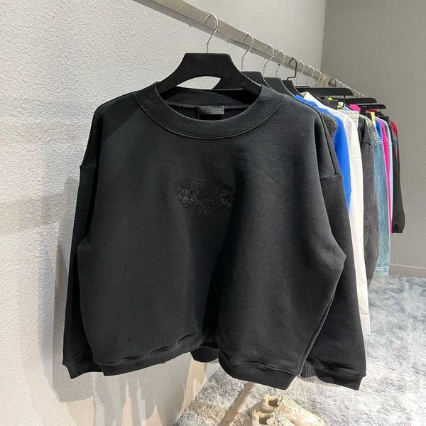 

womens designer t shirt tracksuit shirt high edition family fleece round front lion crown letter embroidery, Black