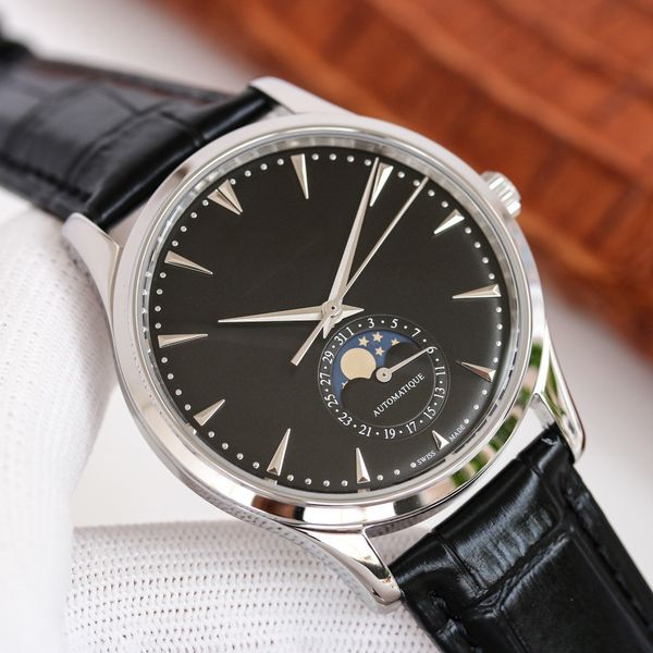 

aaa 3a quality watches 39mm men sapphire glass leather band with gift box automatic mechanical jason007 watch 01, Slivery;black