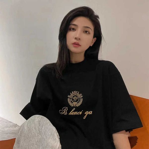 

2023 womens designer t shirt tracksuit high edition summer family valentine's day exclusive cupid gold embroidery sleeve t-shirt, White;black