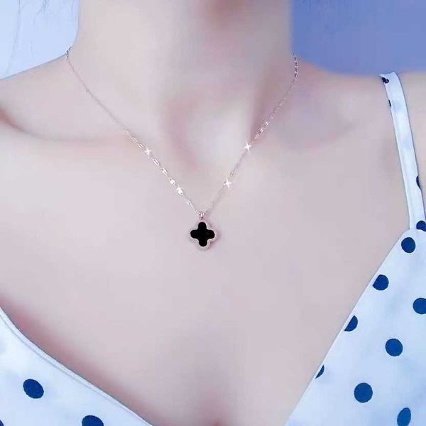 

clover necklace four leaf chain jewelry sided women's fashion korean version simple personality cyber red student versatile collar chai, Silver