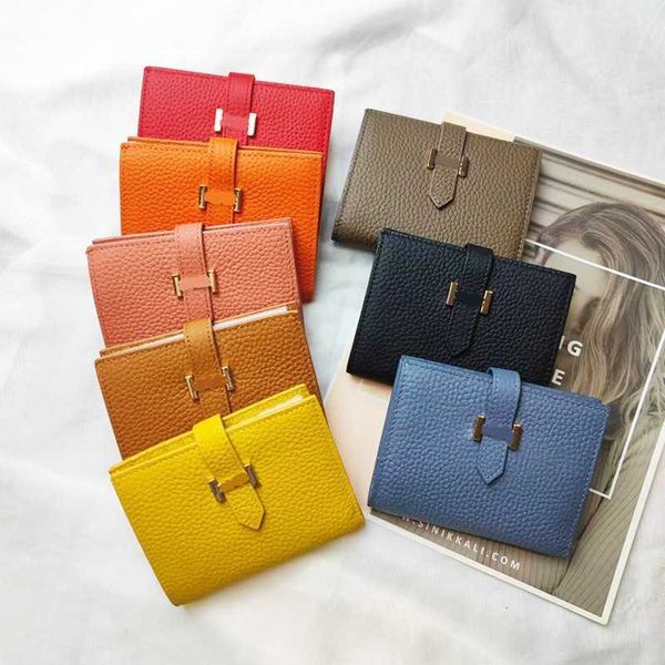 

2023 layer cowhide women's short leather large capacity multi-function two fold simple design with multi card wallet