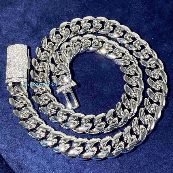 

popular miami 8mm 10mm 12mm 14mm sterling silver iced out moissanite vvs diamond box lock stainless steel cuban chain necklace