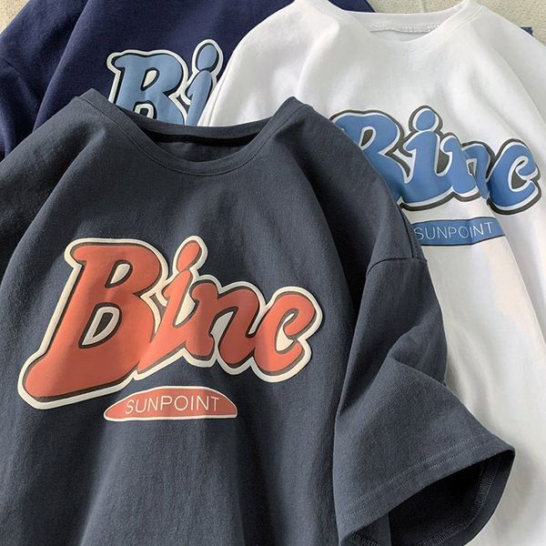 

men's tshirts european and american simple letter printing short sleeved t shirt for men women summer loose vintage couple half 230410, White;black