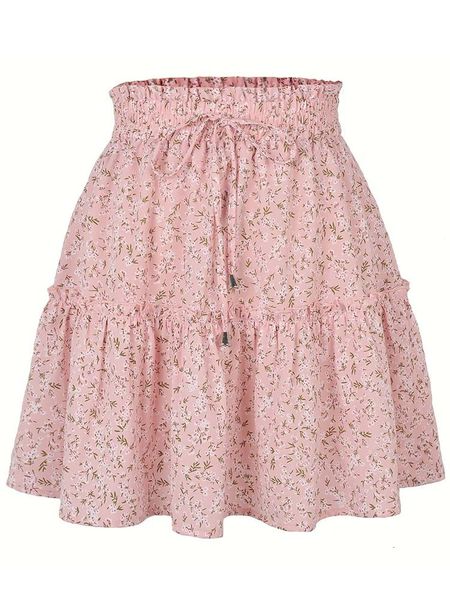 

skirts summer chiffon skirt women's fashion south korea high waist flower print a-line miniskirt women 230410, Black