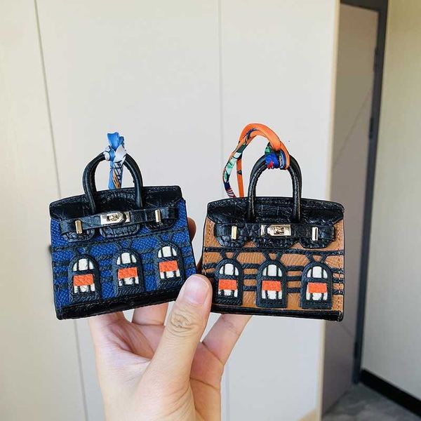 

leather small house bag pendant cute headset car key chain creative mini