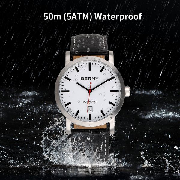 

wristwatches berny watch for men mechanical automatic watches seagull luxury brand male clock water resistant swiss railway men s wristwatch, Slivery;brown